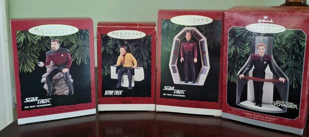 Lot of 4 Hallmark Star Trek Keepsake Ornaments-Kirk, Picard, Riker, Janeway